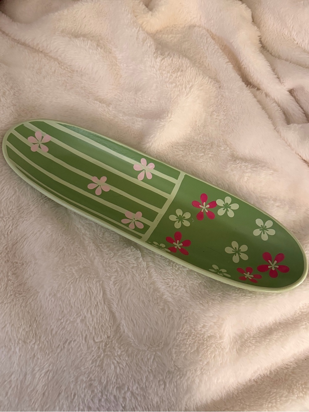Green Floral Tray with Pink and White Accents